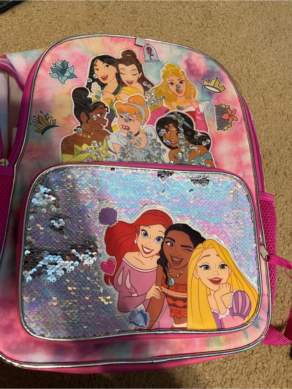 Girls Pink Disney Princess Sequin Backpack new without tags